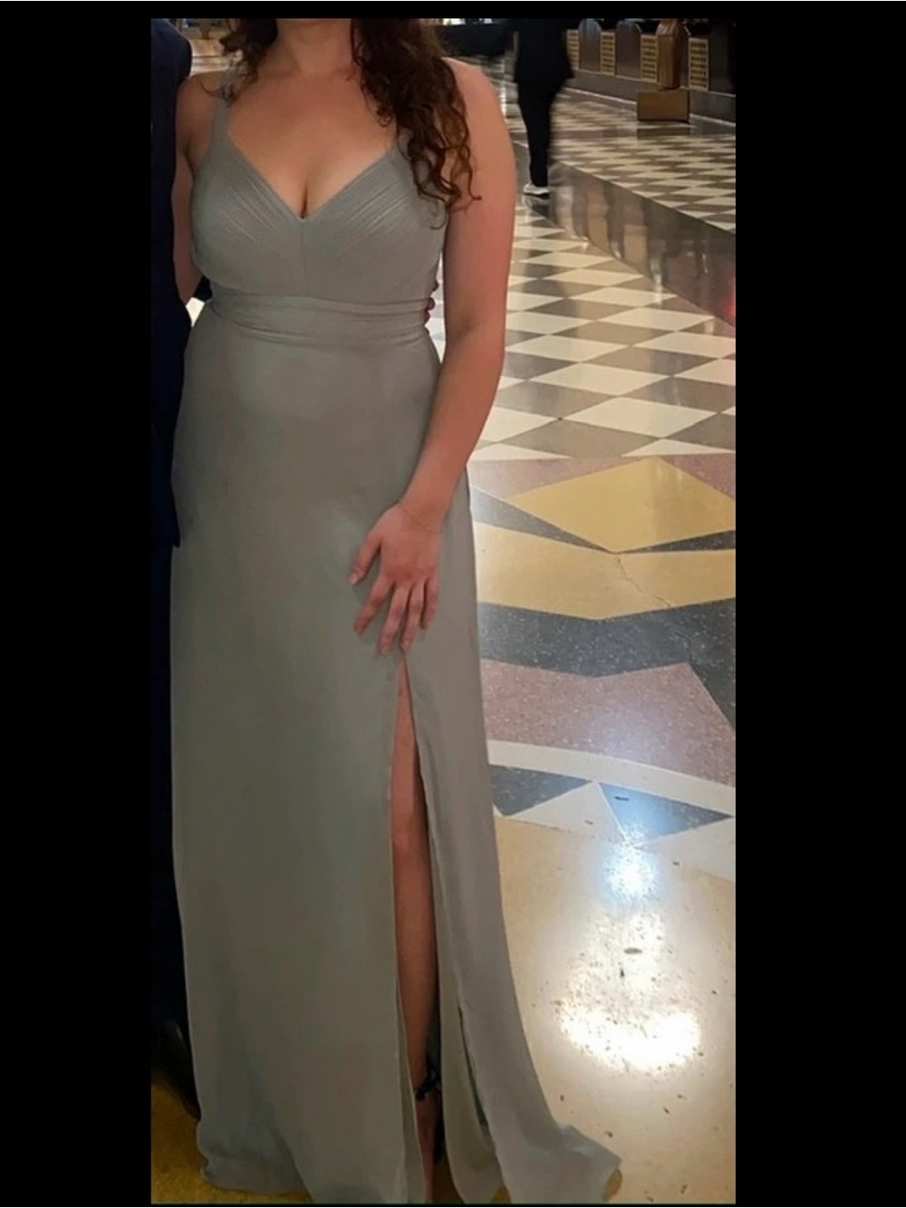 Birdy Grey Sage Green Chiffon Bridesmaids Dress Size Medium